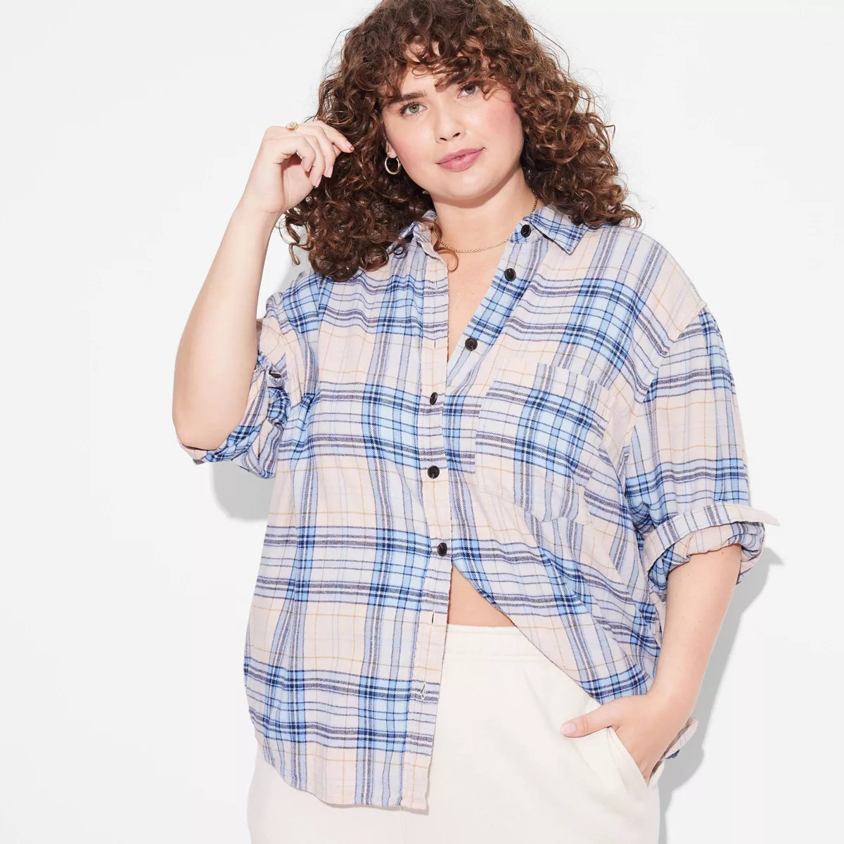 Women's Long Sleeve Oversized Flannel Button-Down Shirt - Wild Fable™ Plaid | Target