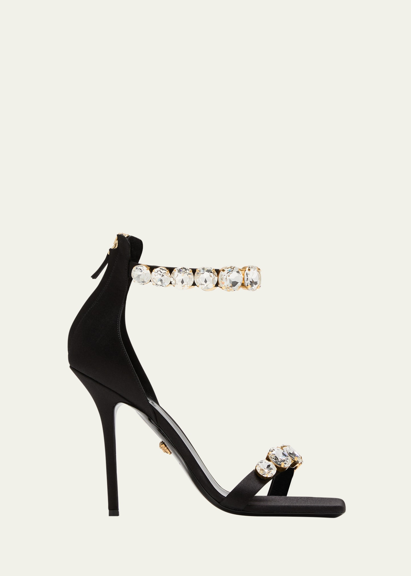 Versace 110mm Crystal-Embellished Silk Stiletto Sandals | Bergdorf Goodman