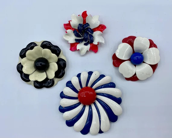 Vintage Red White Blue Enamel Metal Flower Pin Brooch MOD | Etsy | Etsy (US)