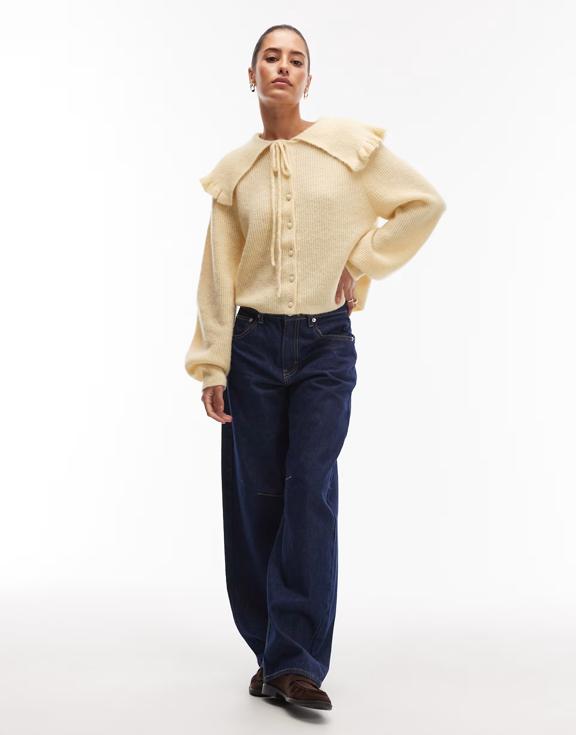 & Other Stories alpaca cardigan with large tie front collar in light yellow | ASOS | ASOS (Global)