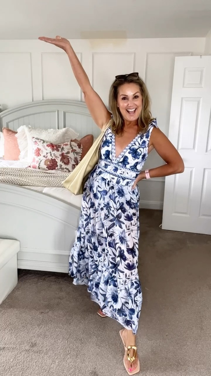 Blue and white swimsuit and cover-up for your next vacation! I sized up to a L but could have worn my regular size M, especially in the chest area.

#LTKSeasonal #LTKSwim #LTKOver40