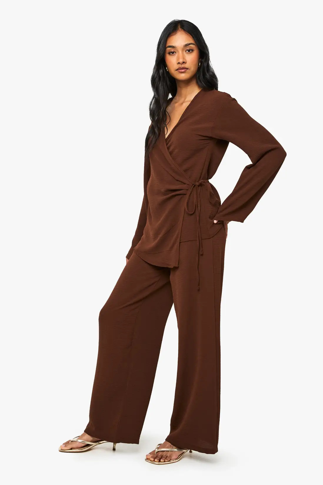 Woven Wrap Top & Trouser Set | Boohoo.com (UK & IE)