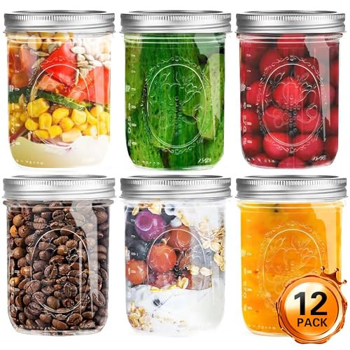 Miuyhji Wide Mouth Mason Jars 16 oz with Lids [12 Pack], Canning Jars with Metal Airtight Lids and Bands, 16 oz Glass Jars for Fermenting, Pickling, Freezing, Preserving, Meal Prep, Jar Décor | Amazon (US)