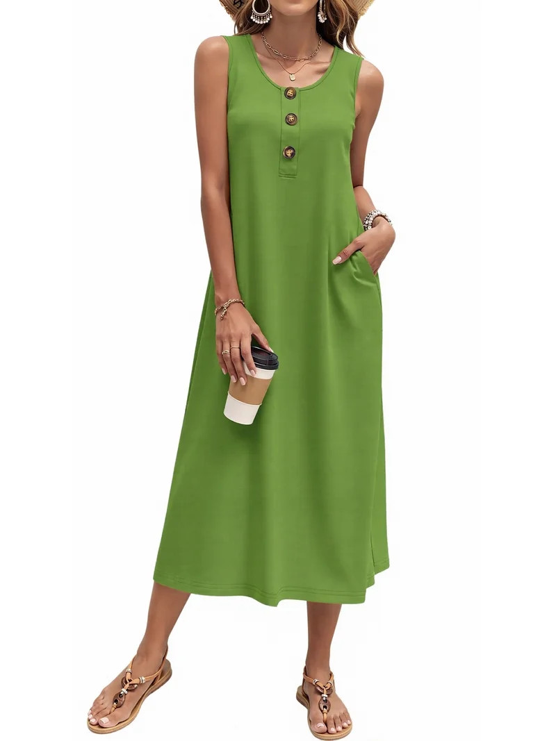 Fantaslook Long Tank Dresses for Women Summer Sleeveless Button Down Dress Casual Loose Beach Vac... | Walmart (US)