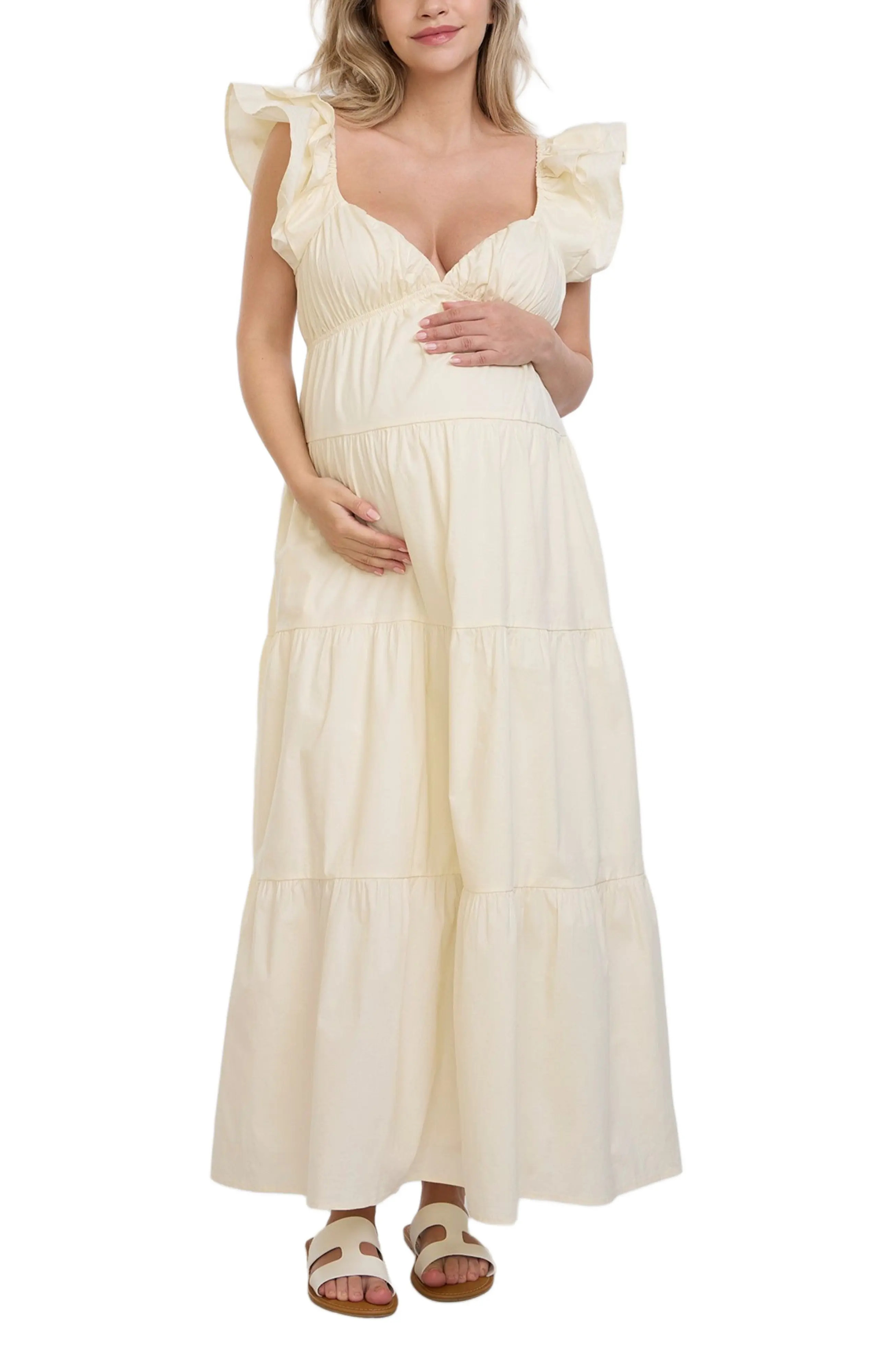 Ruffle Sleeve Tie-Back Maternity Maxi Dress (Women) | Nordstrom | Nordstrom