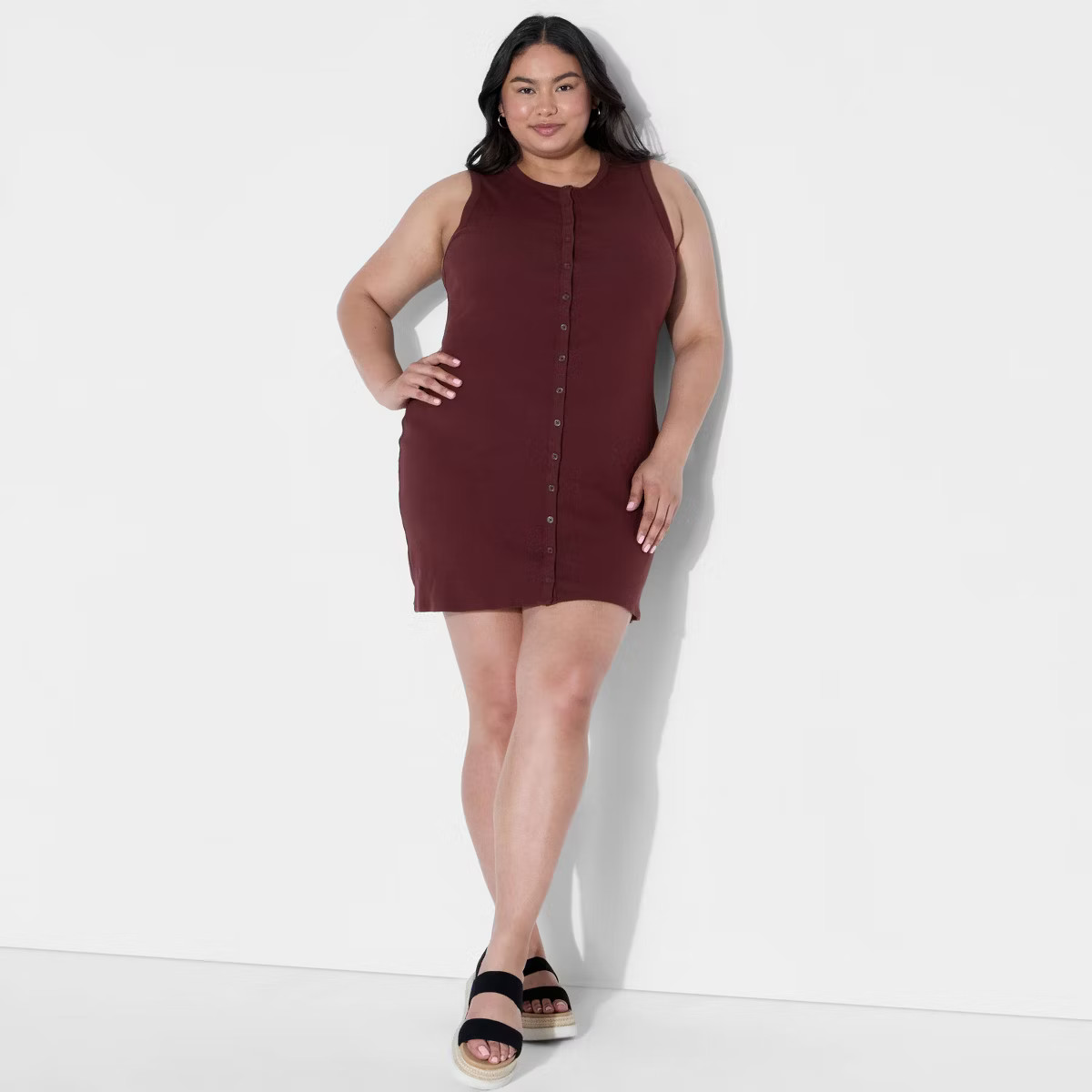 Women's Button-Front Ribbed Mini Skater Dress - Wild Fable™ | Target