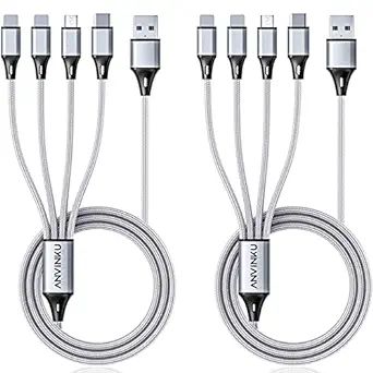Multi Charging Cable, Multi USB Cable 3A 4FT USB Charging Cable Nylon Braided Universal 4in1 Mult... | Amazon (US)