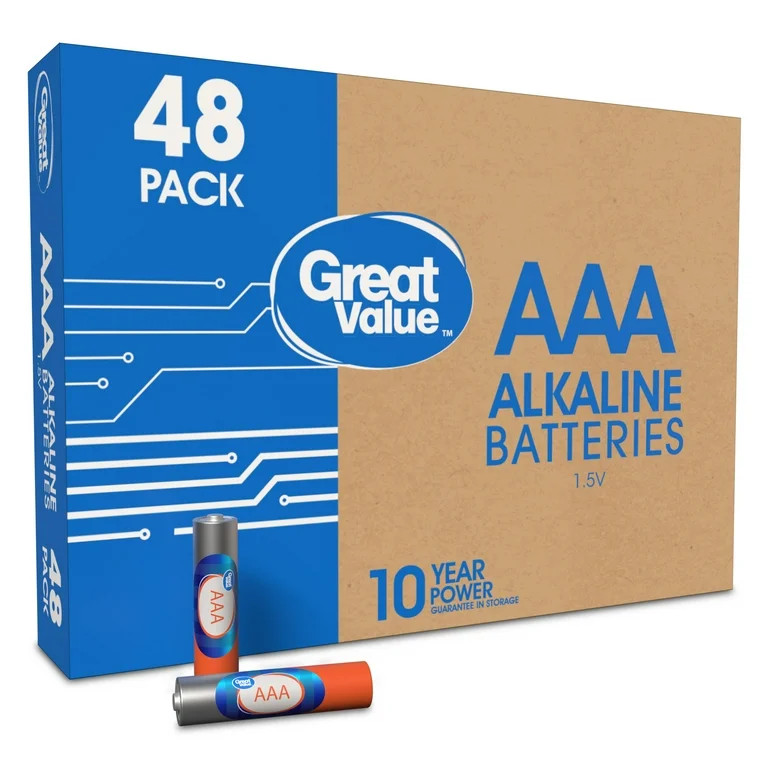 Great Value Alkaline AAA Batteries, 48 Pack, For Everyday Use, 10-Year Shelf Life | Walmart (US)