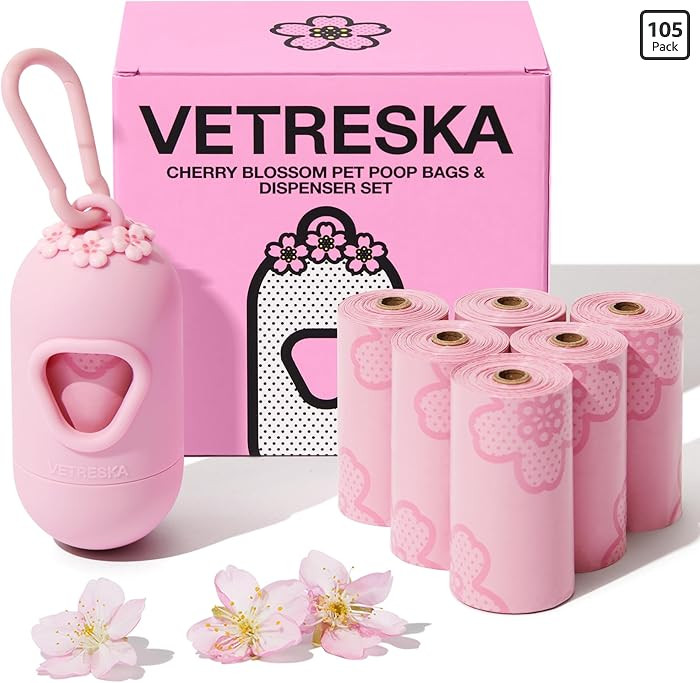 VETRESKA Dog Poop Bag Dispenser with Cherry Blossom Scented Poop Bags, Leak Proof and Extra Thick... | Amazon (US)