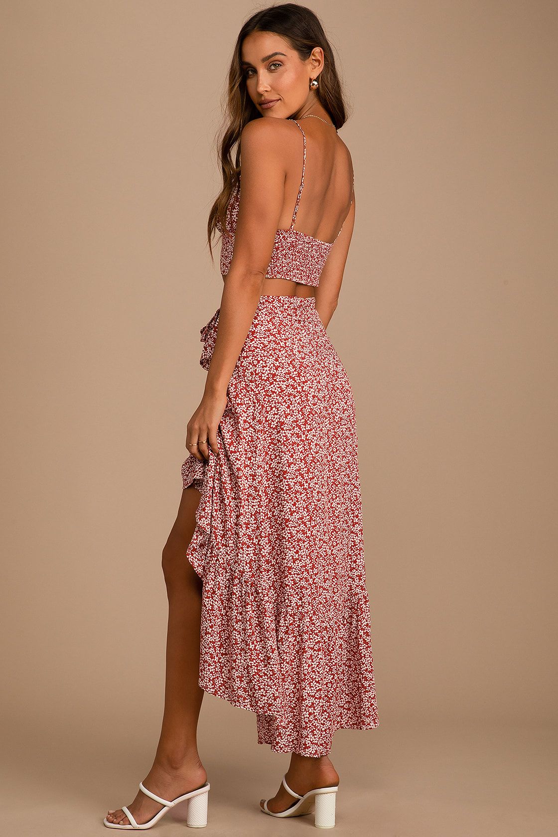Summer Romance Rust Brown Floral Print Two-Piece Midi Dress | Lulus (US)