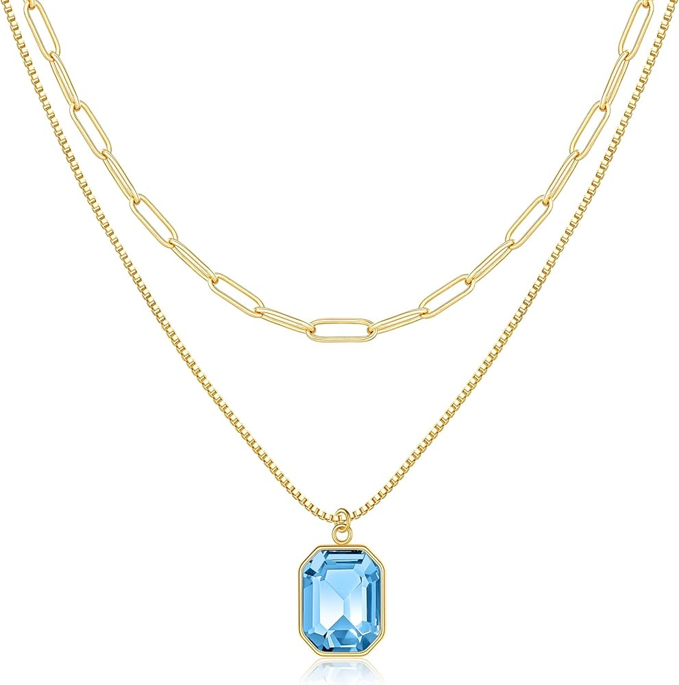 Amazon.com: JIAOGE Birthstone Necklace for Women - Aquamarine Necklace for Girls Gifts March Birt... | Amazon (US)