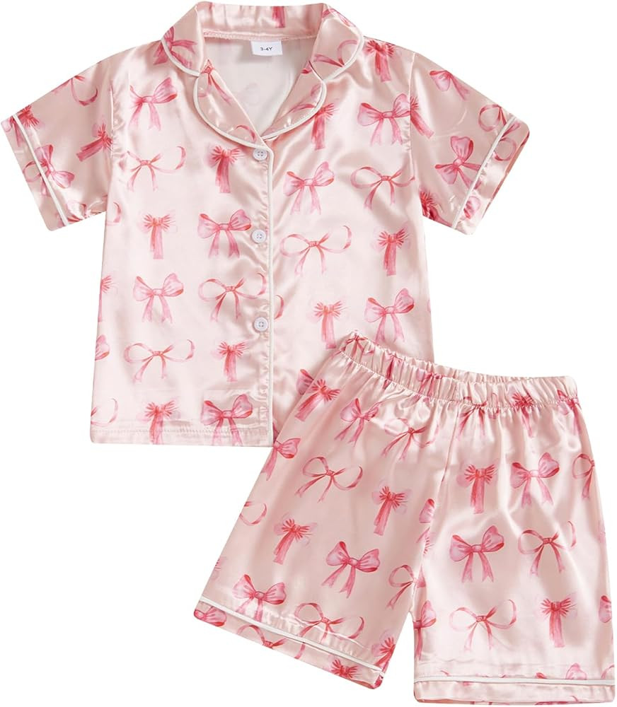 Kuriozud Toddler Baby Kids Satin Pajamas Short Sleeve Button Down 2 Piece Pajama Set Little Girl ... | Amazon (US)