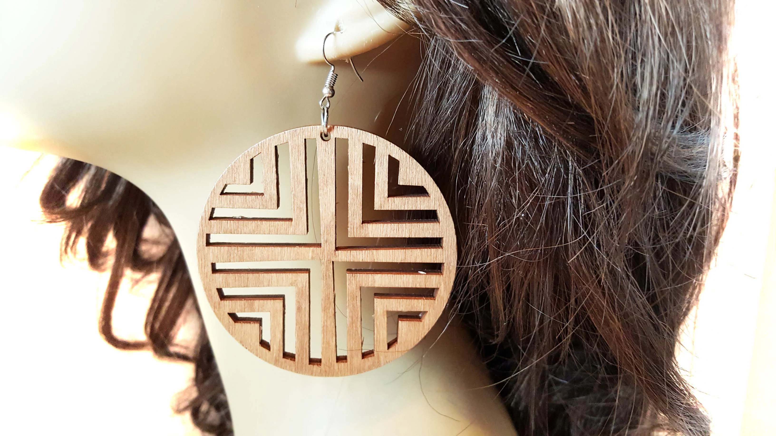 Brown Wood Chevron Hoop Earrings 2.75 inch Hoop Earrings Dangle | Walmart (US)