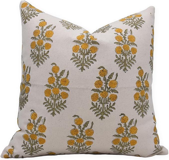 Block Print Duck Canvas 14x14 Throw Pillow Covers, Handmade Vintage Pillow Covers for Sofa and Co... | Amazon (US)