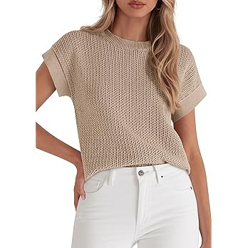 PRETTYGARDEN Women's 2026 Spring Fashion Sweater Vest Business Casual Crochet Tops Cap Sleeve Kni... | Amazon (US)