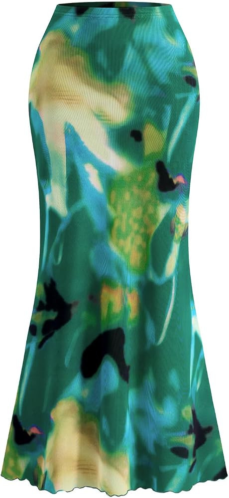 PRETTYGARDEN Women's Floral Print Mesh Long Skirt High Waisted Bodycon Fishtail Flowy Summer Maxi... | Amazon (US)
