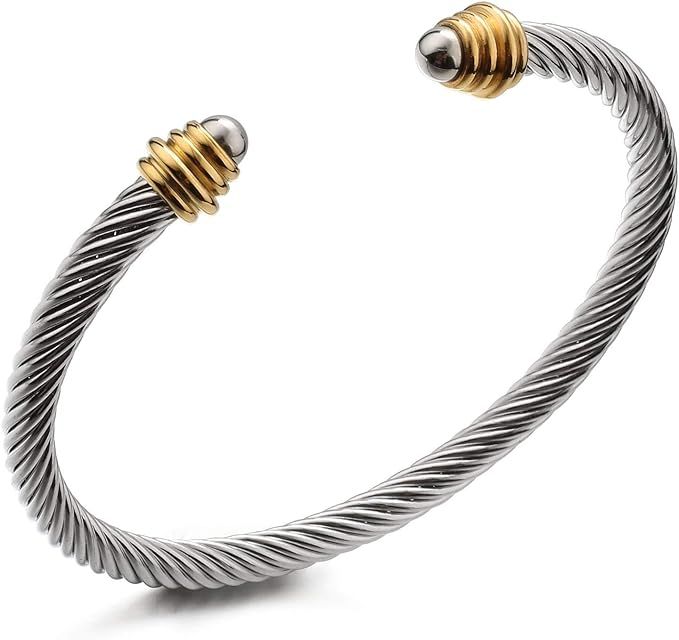 Dorriss Cable Cuff Bangle Bracelets for Women Stainless Steel Wire Twisted Bracelet Adjustable Mo... | Amazon (US)