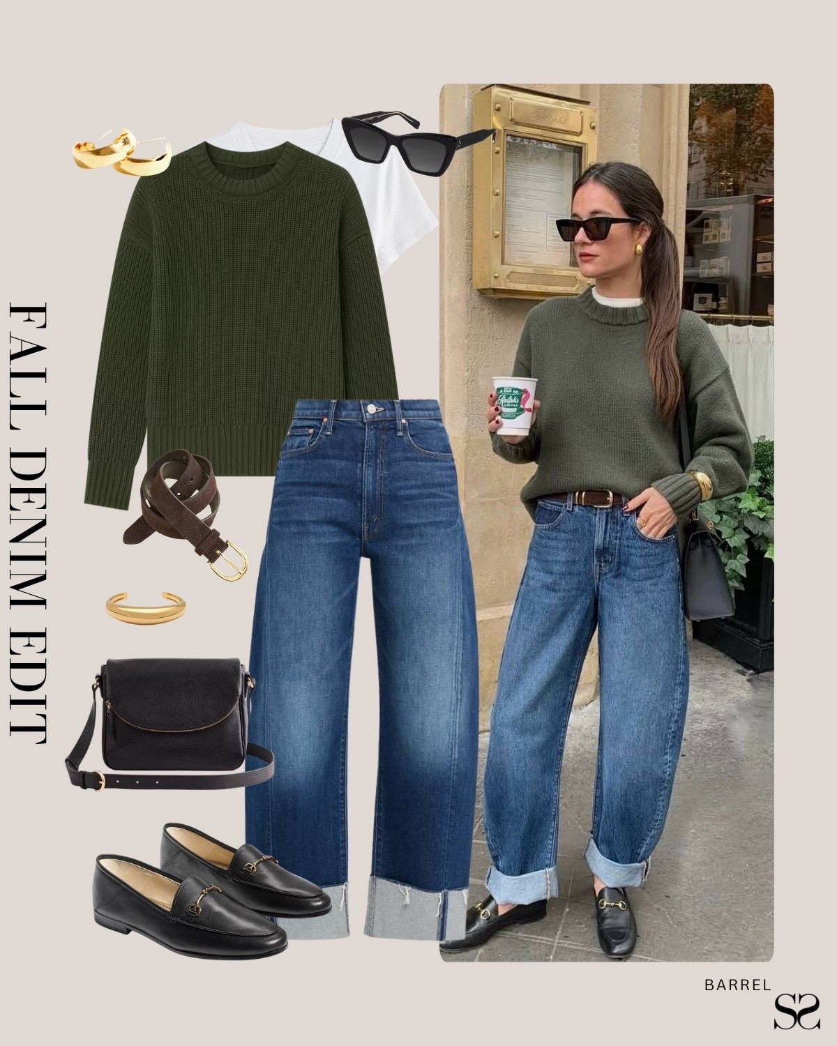Fall Denim Edit: ways to style barrel jeans: olive green sweater, loafers, crossbody bag, braided belt 

#falloutfit #denimlove #denimedit #barreljean #classicstyle #pinterestoutfit


#LTKStyleTip #LTKSeasonal