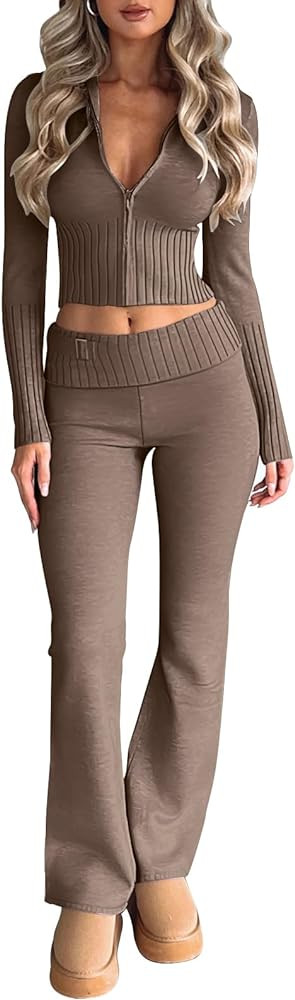 LILLUSORY 2 Piece Outfits For Women 2023 Casual Trendy Slim Fit Hooded Sweater Lounge Sets | Amazon (US)