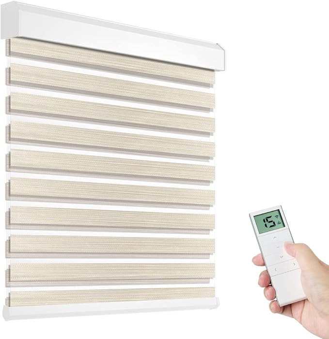 Motorized Zebra Shade with Remote Control, Electric Dual Layer Sheer Roller Shades Work with Alex... | Amazon (US)