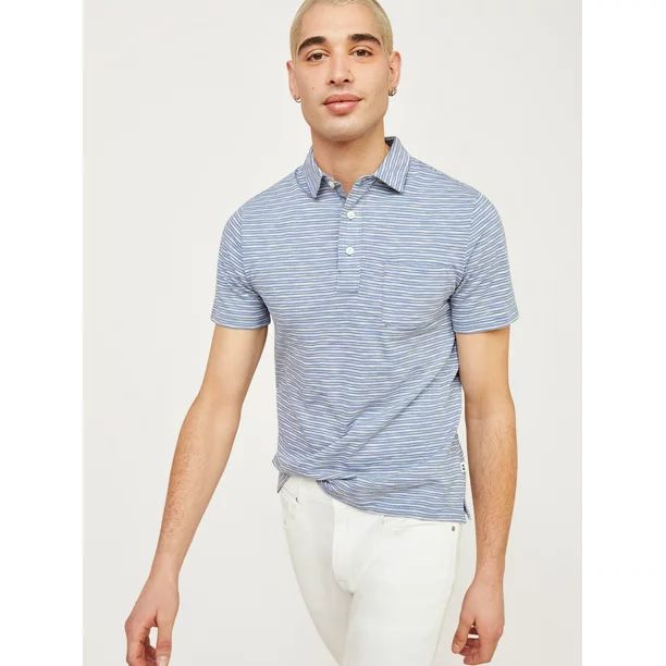 Free Assembly Men's Short Stripe Sleeve Pocket Polo | Walmart (US)