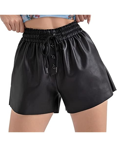 QIANXIZHAN Women's Leather Shorts, Faux High Waisted Wide Leg Sexy Shorts | Amazon (US)