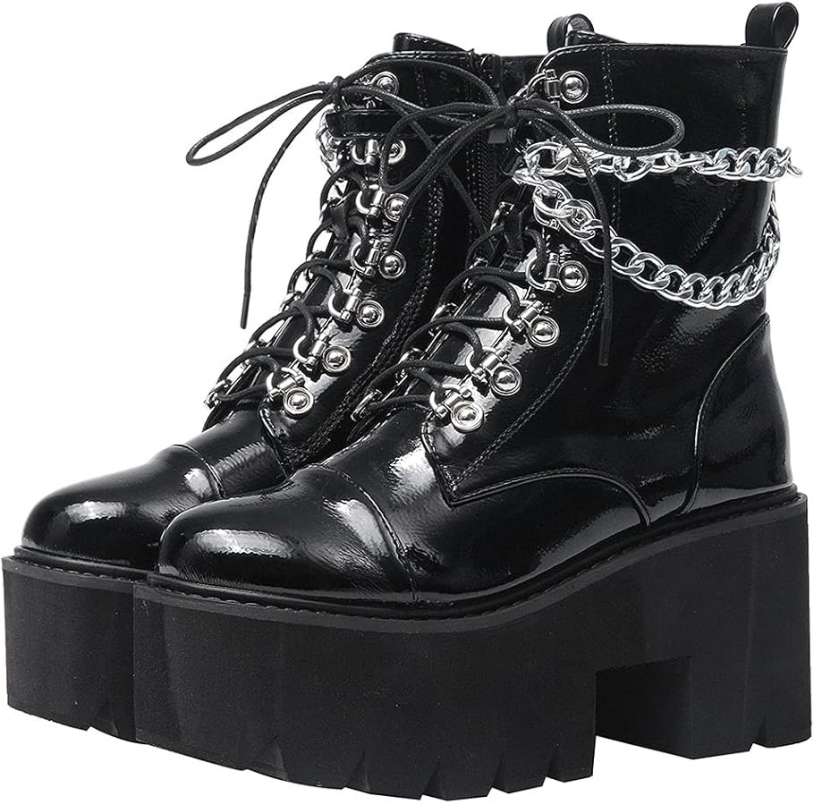 Platform Ankle Boots for Women Combat Chunky Wedge Heel Boots Rave Goth Lace Up & Zipper Booties ... | Amazon (US)