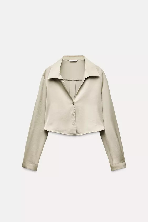 V-neck lapel collar shirt with long sleeves. Front closure with tonal lined buttons. | Zara US