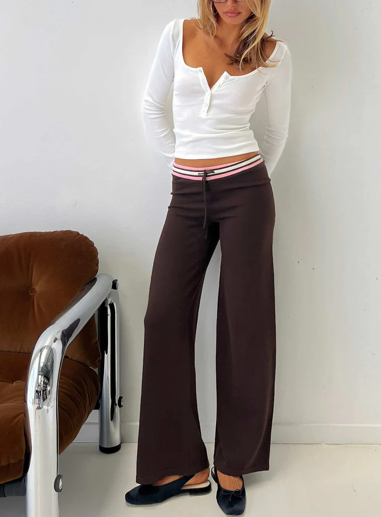 Felisha Low Waist Knit Pants Brown | Princess Polly US
