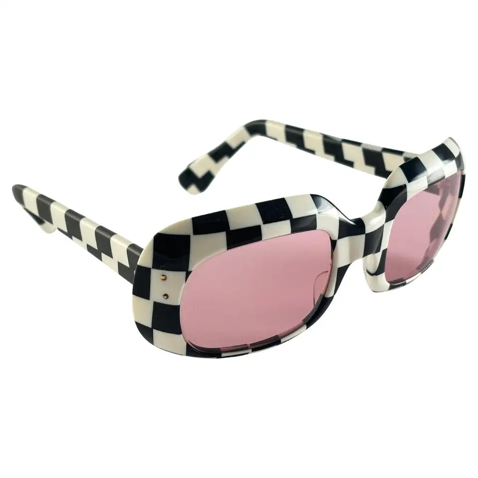 Vintage Mike Richards Black & White Checkered Sunglasses 1960's Made in France | 1stDibs