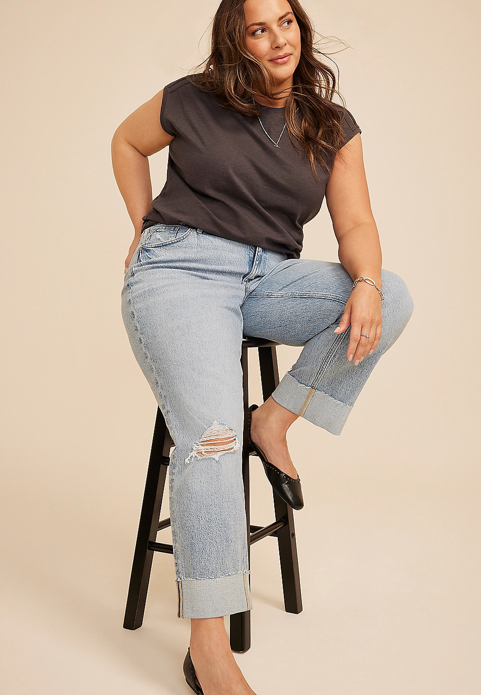 Plus Size edgely™ High Rise Raw Cuff Hem Relaxed Straight Jean | Maurices