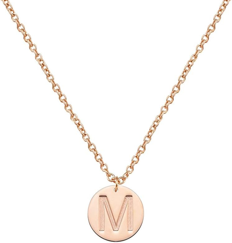 Rose Gold Initial Necklace Tiny Heart Engraved Dainty Alphabet Letter Disc Pendant Small 316L Sta... | Amazon (US)