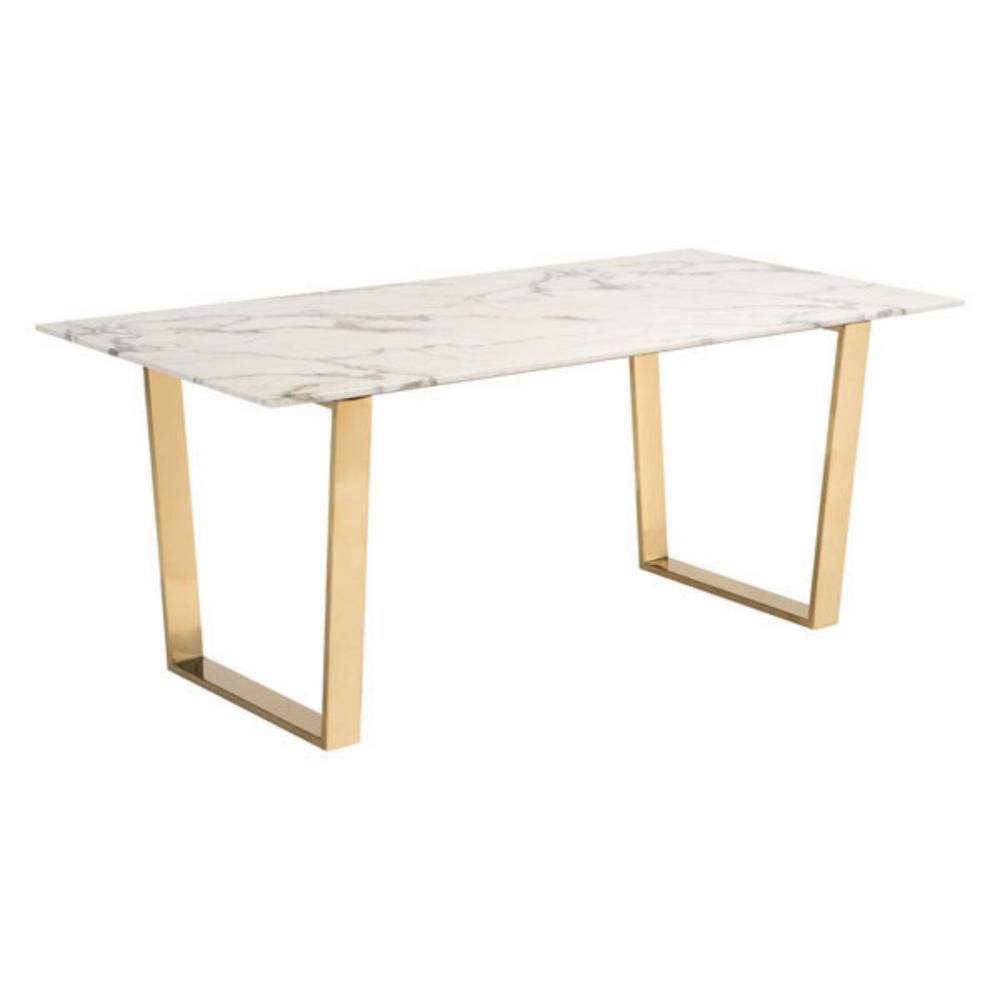 HomeRoots Julia 29.7 in. White Stone And Gold Dining Table | The Home Depot