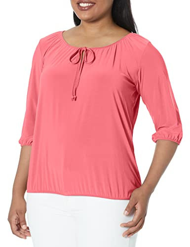 Star Vixen womens 3/4 Sleeve, Front Tie Peasant Top Blouse, Coral, Large US | Amazon (US)
