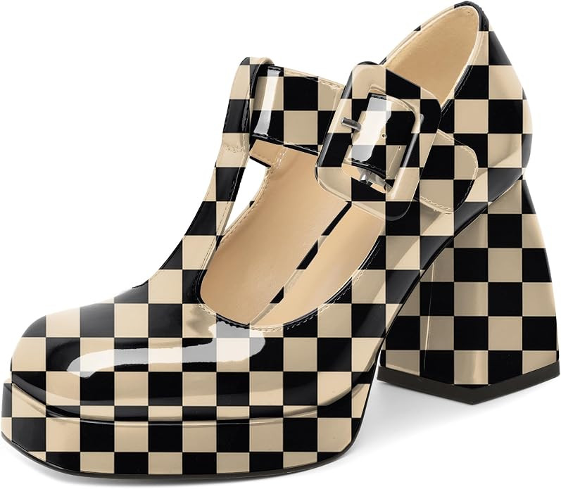 YODEKS Women's High Heels Square Toe Mary Jane Pumps Chunky Heel Platform Dress Shoes | Amazon (US)