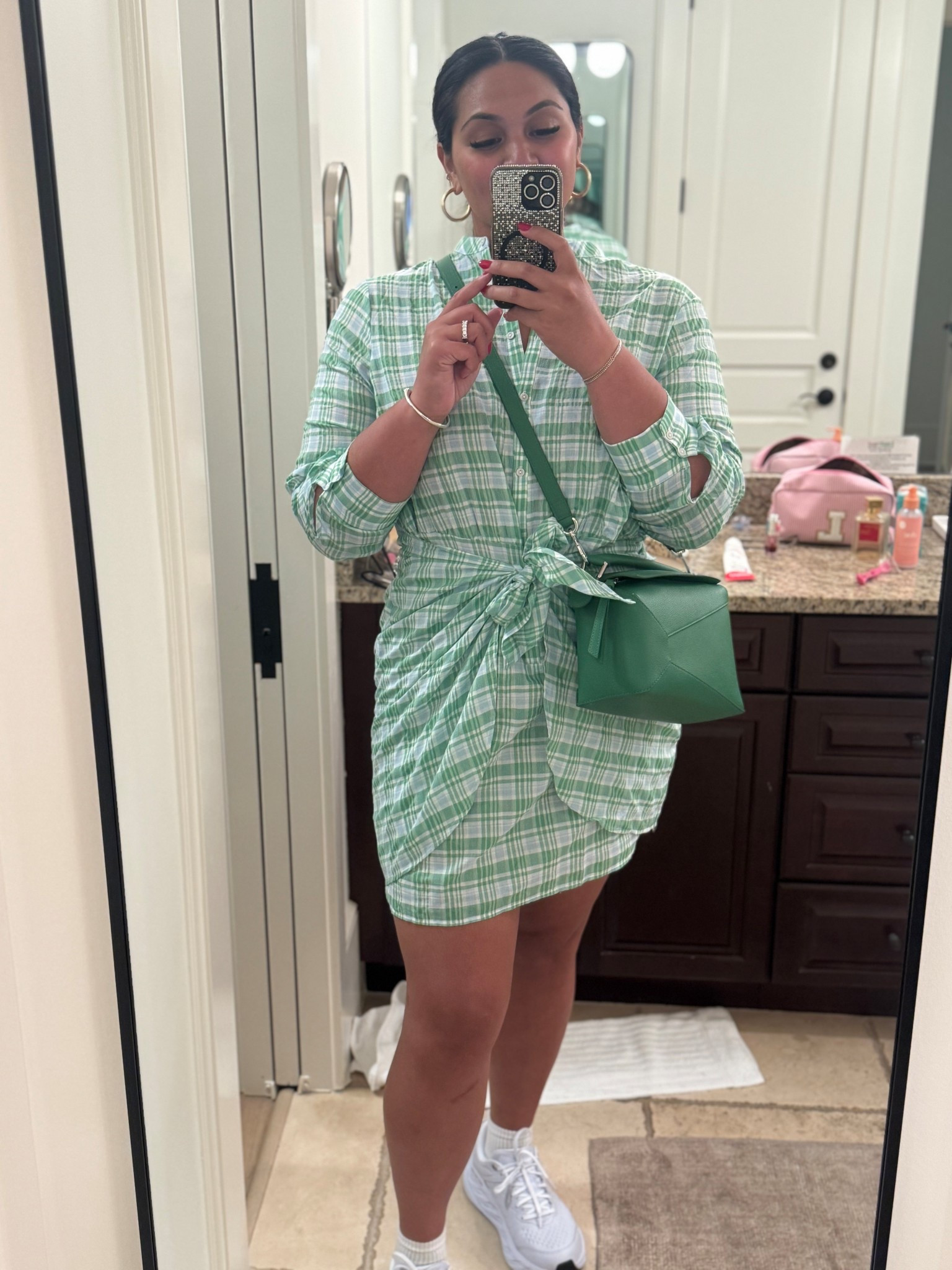 Light weight check bow dress 