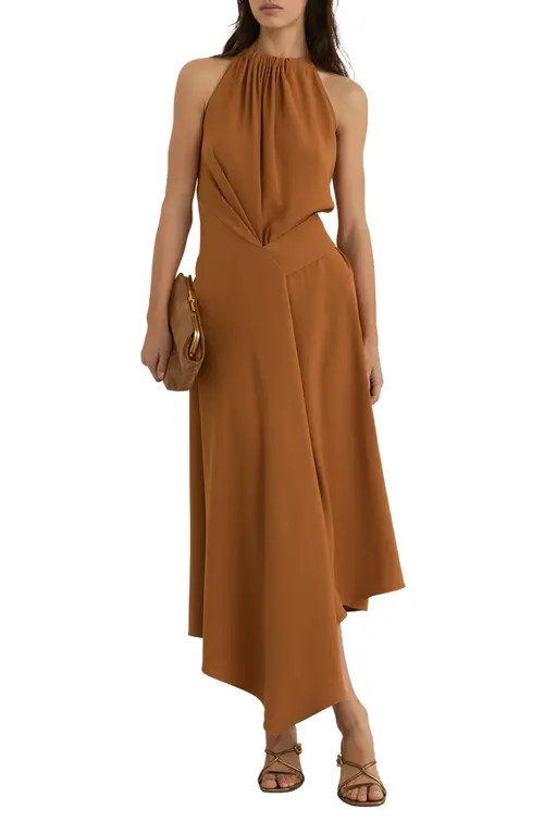 Reiss Maeve Asymmetric Sleeveless Midi Dress in Rust Orange at Nordstrom, Size 0 | Nordstrom