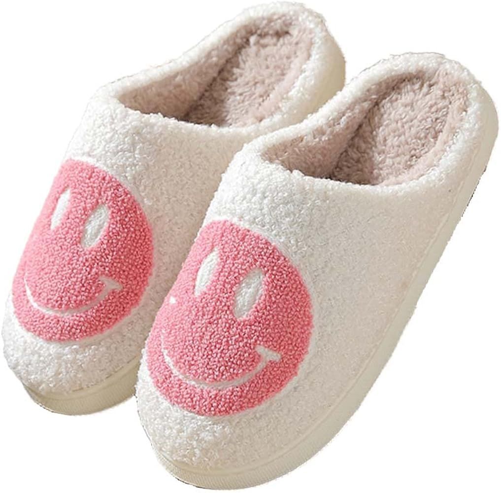 FACAXEDRE Retro Smile Face Slippers, Soft Plush Comfy Preppy Women Slippers, Smile Cushion Slides, F | Amazon (US)