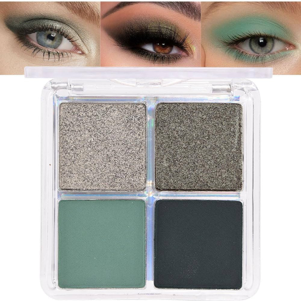 evpct Eyeshadow Quad Palette, Cyan Festival Forest Dark Green Glitter Shimmer Metallic Matte High... | Amazon (US)
