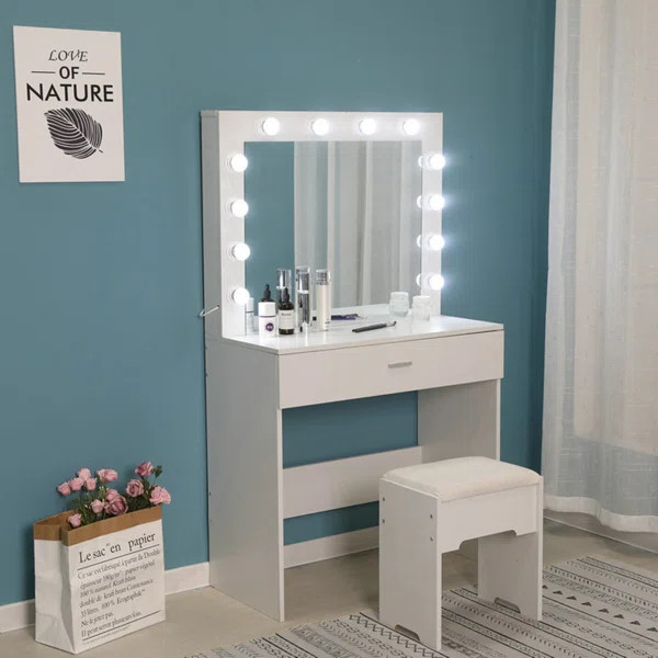 Silvester Vanity Set with Stool and Mirror | Wayfair North America