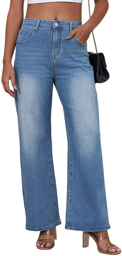 Genleck Women's Wide Leg Baggy Jeans – High Waisted Stretch Loose Jeans Trendy Denim Pants | Amazon (US)