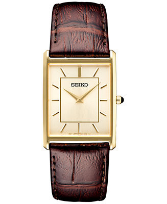 Men's Essentials Brown Leather Strap Watch 29mm | Macy's Canada