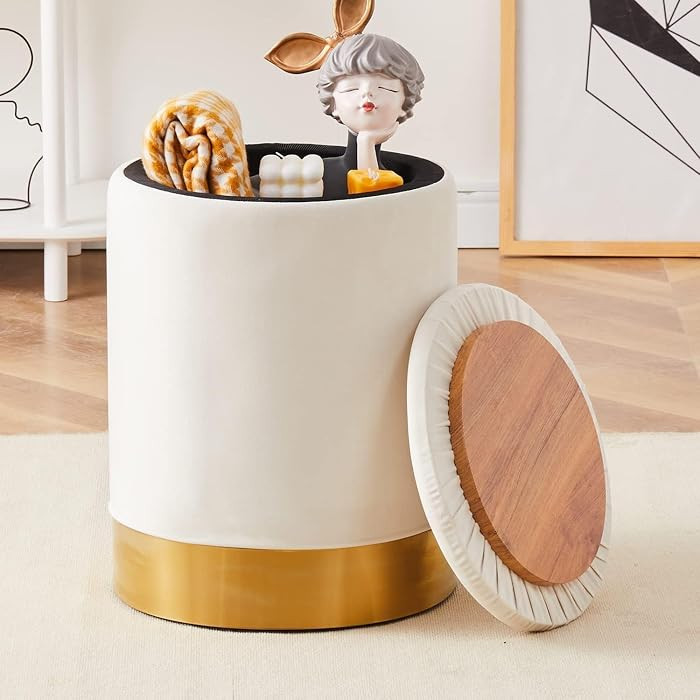 Velvet Storage Ottoman Multipurpose Footrest Stool with Metal Base Modern Round Vanity Stool Chai... | Amazon (US)