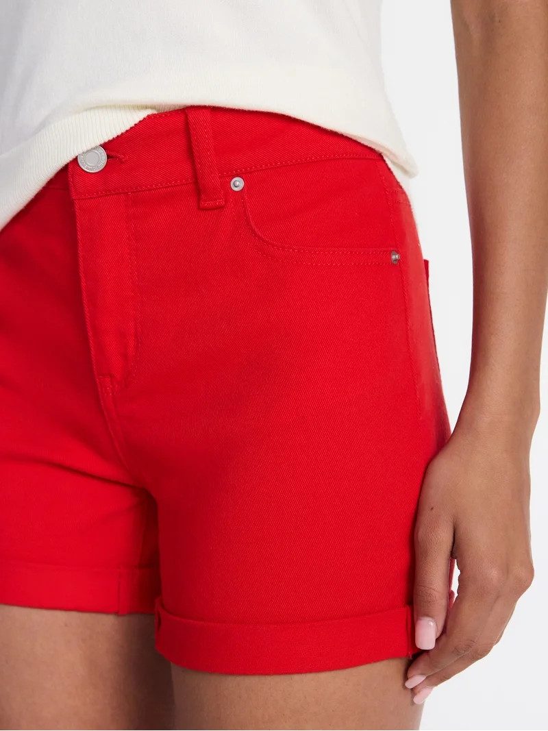 Time and Tru Women's Mid Rise Roll Cuff Denim Shorts, 4" Inseam, Sizes 0-20 | Walmart (US)