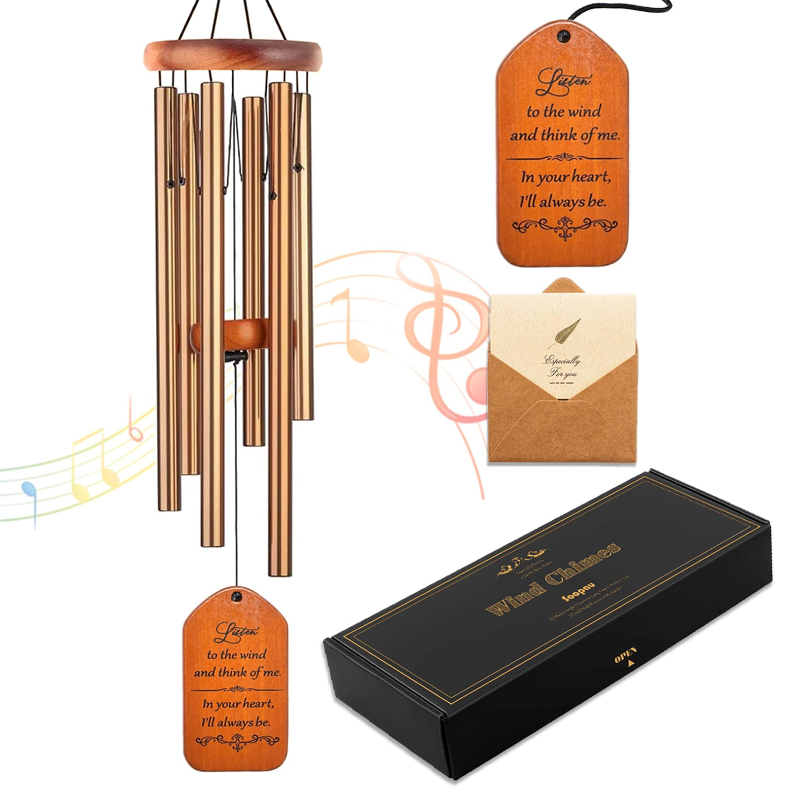Memorial Gifts, 30" Wooden Sympathy Wind Chimes for Loss of Loved One, Memorial/Bereavement/Condo... | Amazon (US)