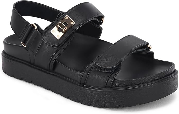 Coutgo Womens Platform Sandals Comfortable Flat Sandals Double Strap Footbed Summer Beach Sandals | Amazon (US)