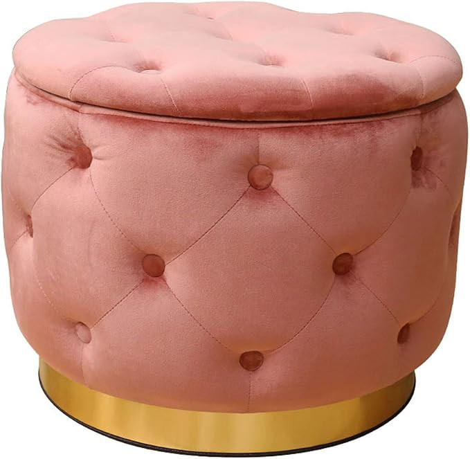 GOLDSUN Deluxe Storage Ottoman Round Velvet Tufted Footrest Stool with Lid,New Padded Seat for Li... | Amazon (US)