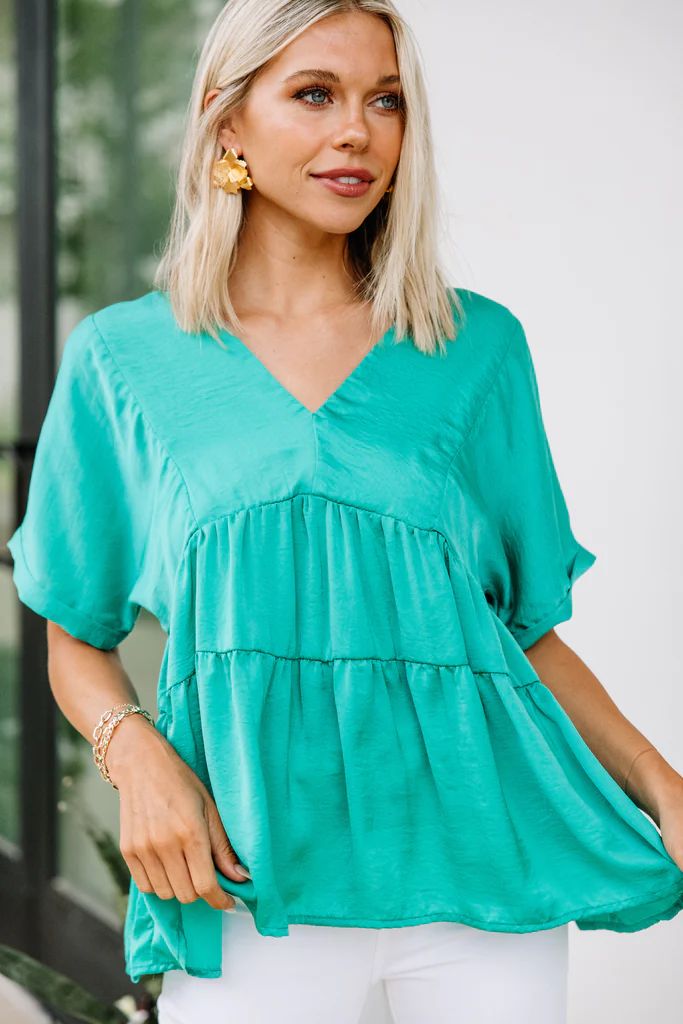 It's A Start Green Satin Blouse | The Mint Julep Boutique