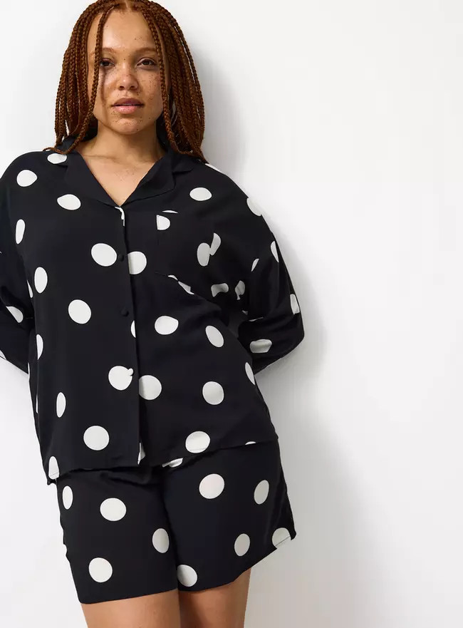 Buy Mono Polka Dot Shortie Traditional Pyjamas XXL | Pyjamas | Tu | Tu Clothing