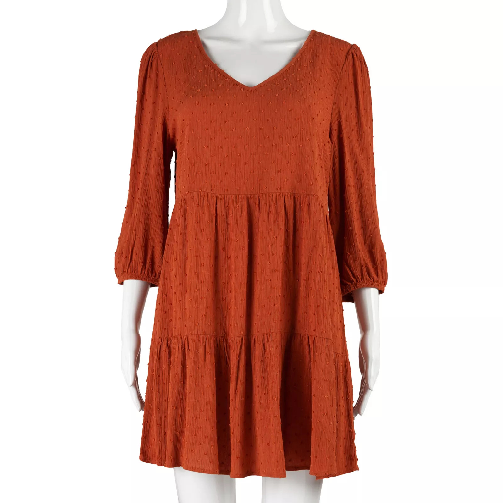 Juniors' Speechless V-Neck Tiered Babydoll Dress, Girl's, Size: Large, Drk Orange | Kohl's